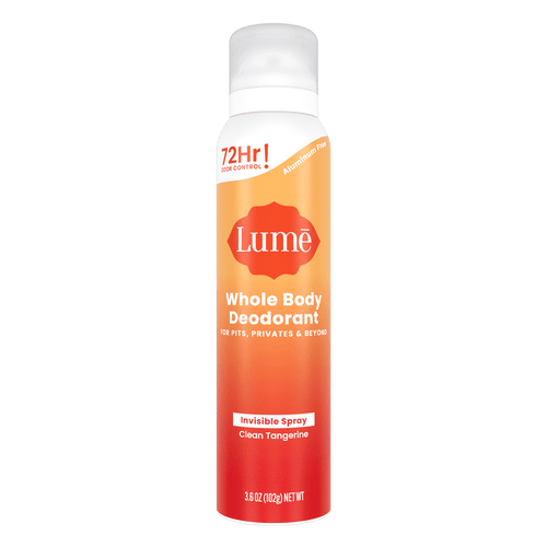 Orange can of spray deodorant in the scent Clean Tangerine