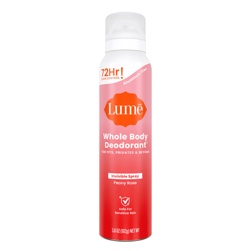 Can of Lume aluminum free spray deodorant in the scent Peony Rose