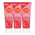 Three pink tubes of body wash in the scent Peony Rose