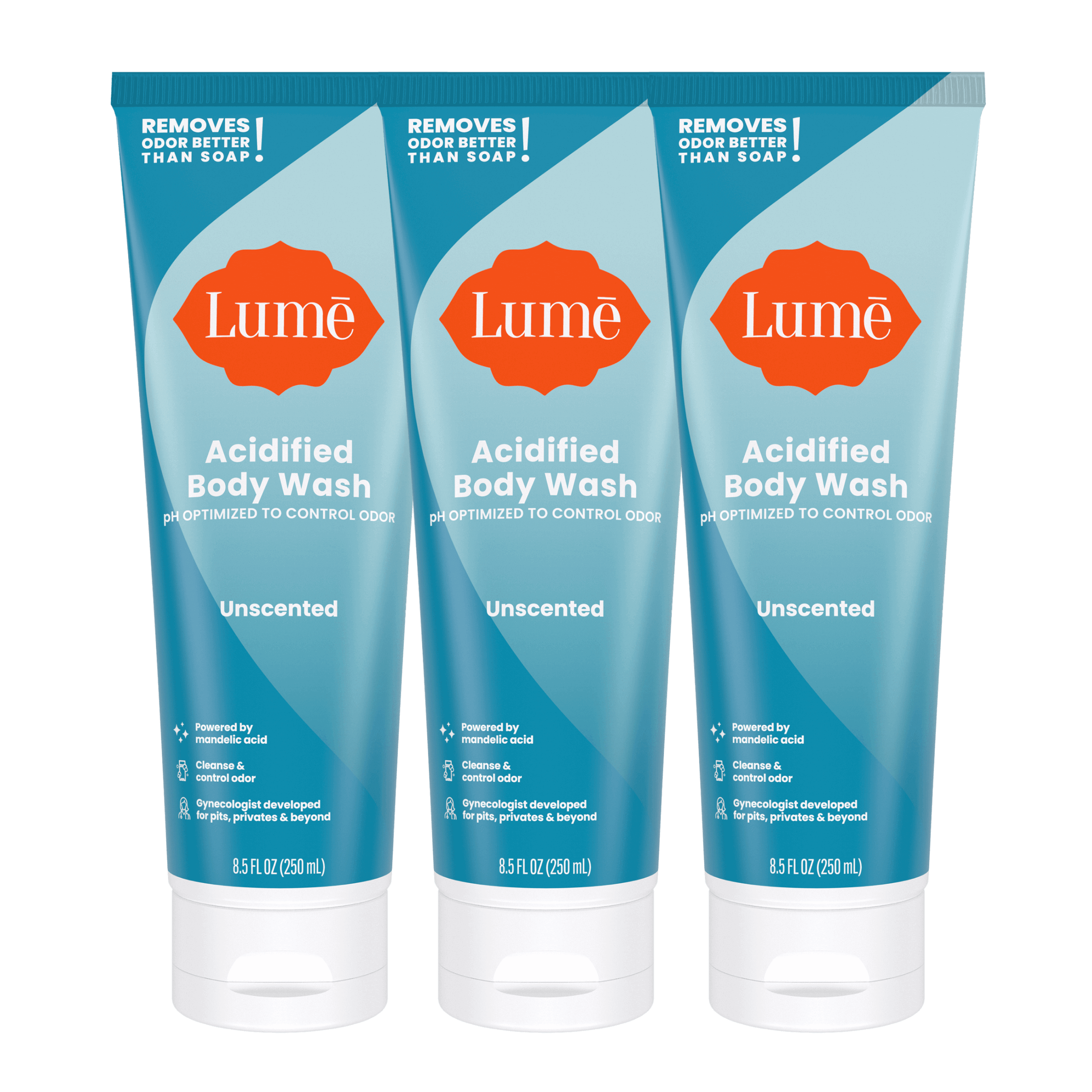 Three unscented tubes of body wash